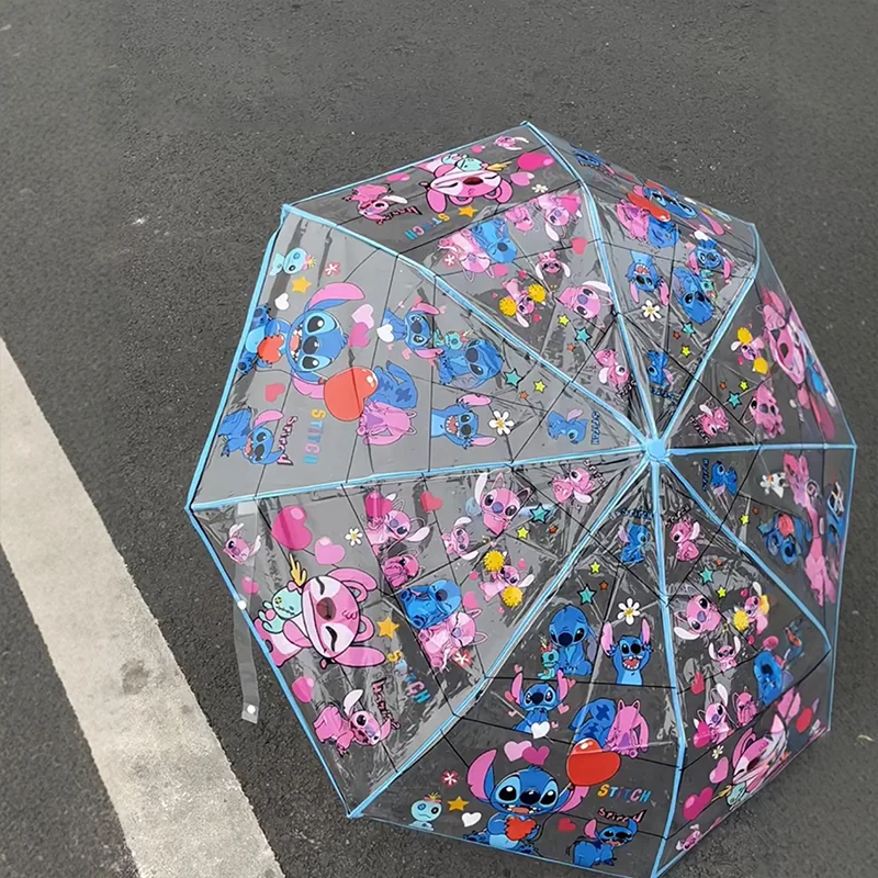 Parapluie pliant Kawaii Stitch, personnage de dessin animé, imperméable, à la mode, Portable, Transparent, cadeau pour garçon et fille