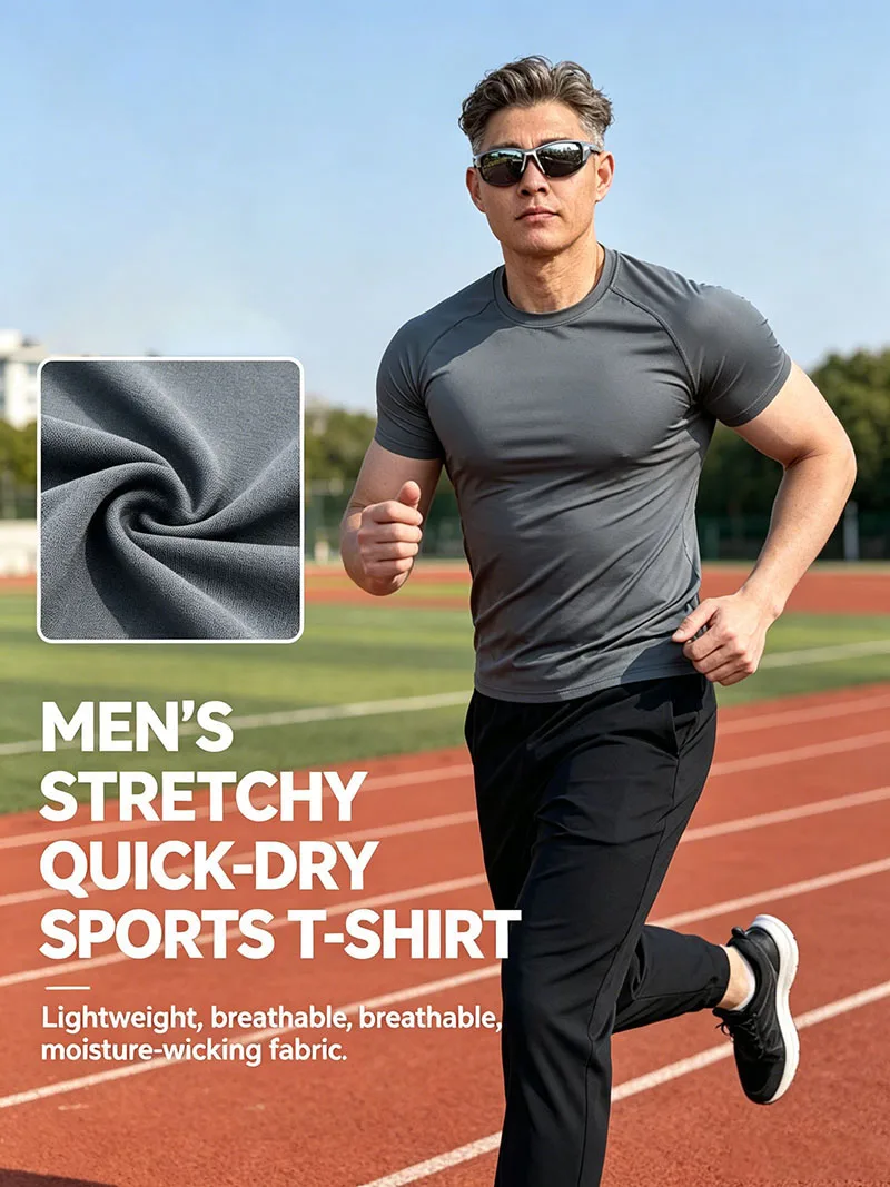 Men's Slim Fit Quick Dry Nylon Blend T-Shirt, Breathable Raglan Sleeve Athletic Top for Gym Running Training Sports Activities
