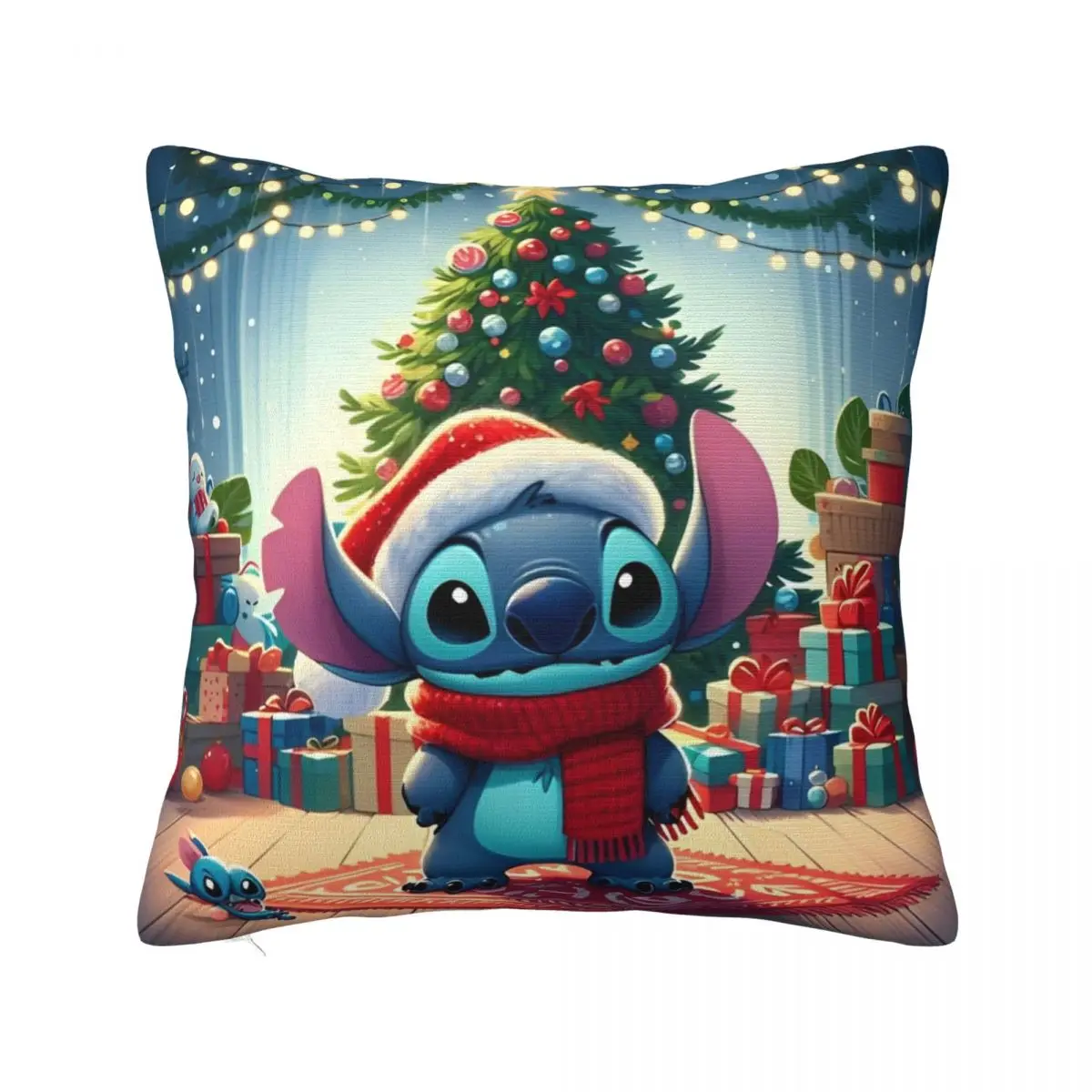 Merry Christmas Stitch & Lilo Pillow Covers Merch Soft Cushion Cover Decorative Pillow Case Cover Car Multiple Sizes