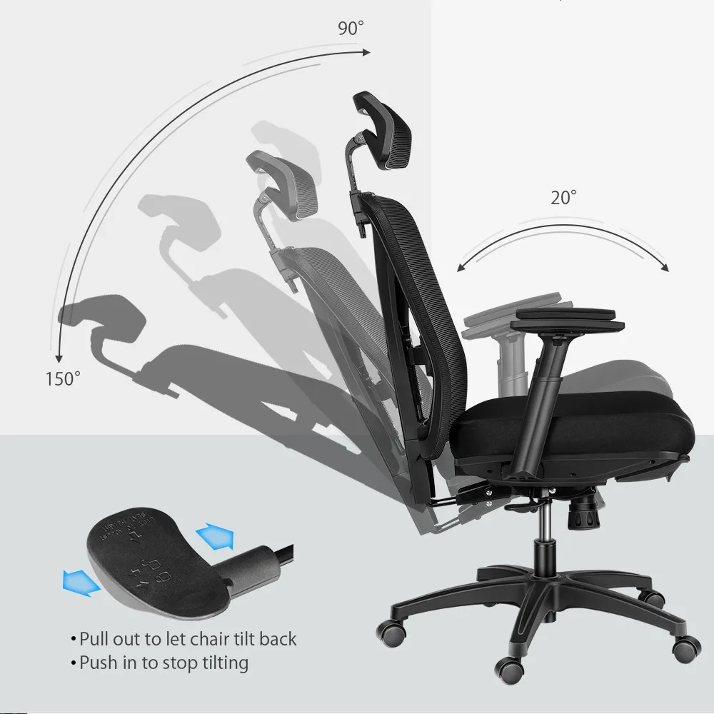 Office Chair Mesh Midday Rest Chair with Hidden Retractable Footrest Adjustable Headrest & Lumbar Support Breathable Mesh Chair
