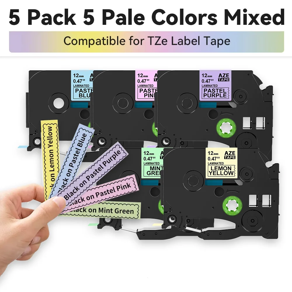 Labelife 12mm 5PK Mixed Pale Color Matt Tapes Compatible Bro