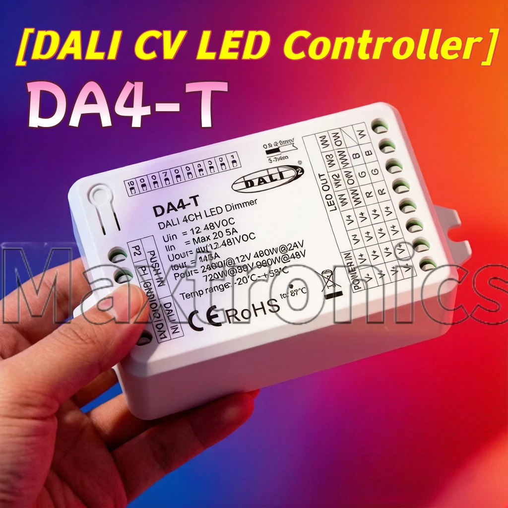 DA4-T DALI Dimmer DA4-T DT6 DT8 Constant Voltage Push Switch Dimmer for Single Color CCT RGB RGBW Dimmable LED Light 4CH*5A