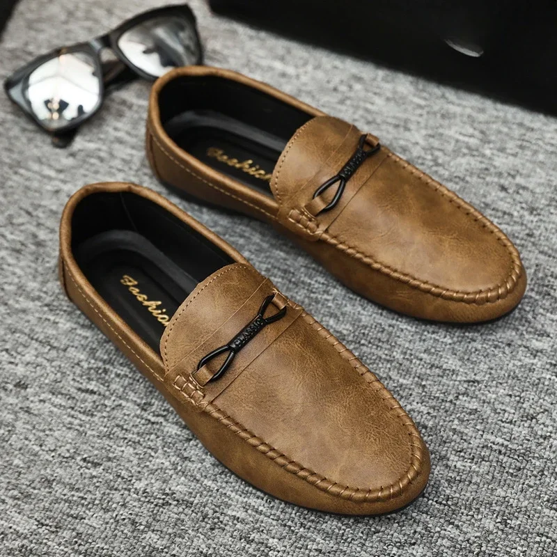 Fashion PU Leather Men Casual Shoes Slip on Formal Loafers Luxury Brand Comfortable Men Moccasins Italian Soft Male Driving Shoe