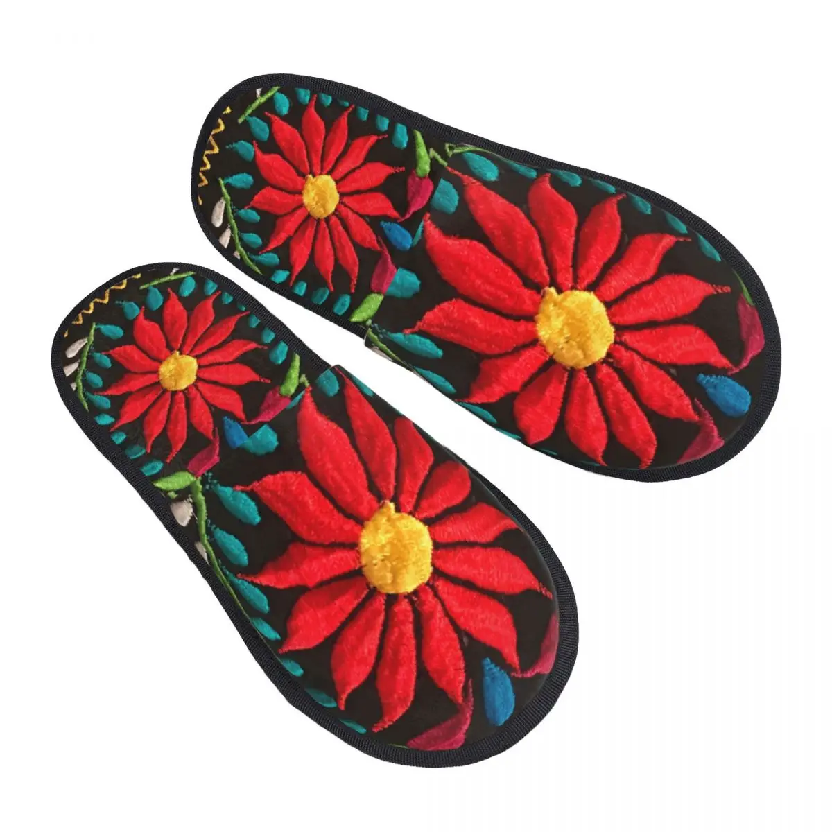 Custom Mexican Spanish Embroidery Flowers Guest Slippers for Bedroom Women Traditional Textile Flowers House Slipper