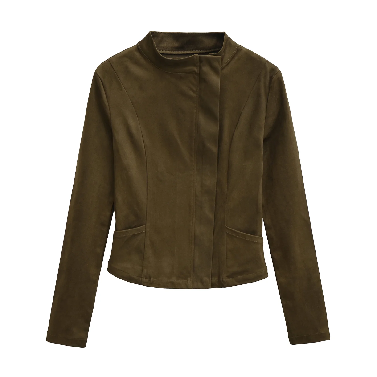 

2026 Spring Women Faux Suede Motorcycle Jacket Long Sleeve Zipper Slim Short Coat Female Crop Top