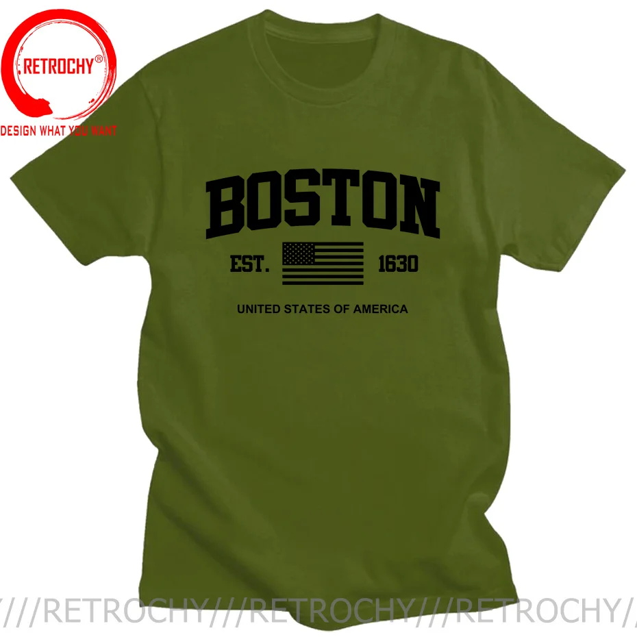 Boston EST. 1630 Street Letter T Shirt Men Summer Breathable T-Shirt Hip Hop Casual Cool Soft USA Urban Sports Harajuku Clothing