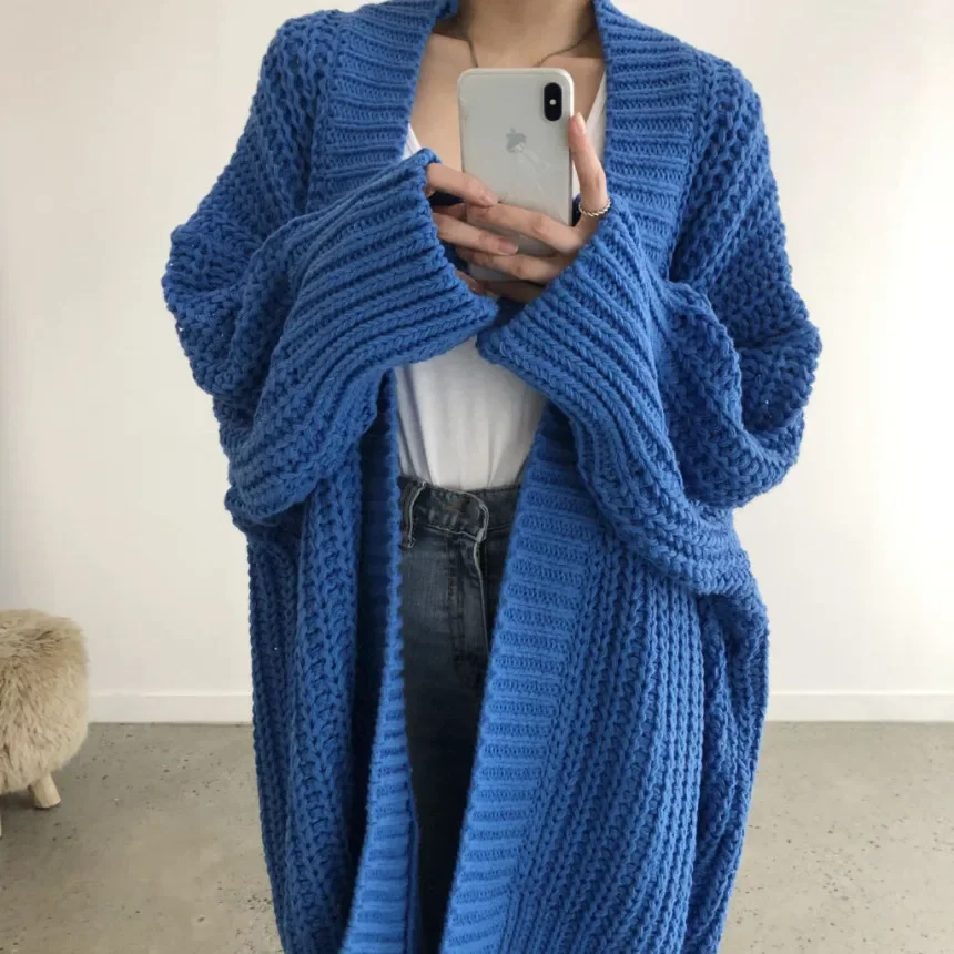 Autumn Winter Women's Solid Knitting Long Cardigan Fashion Women Warm Long Sleeve Sweater Coat