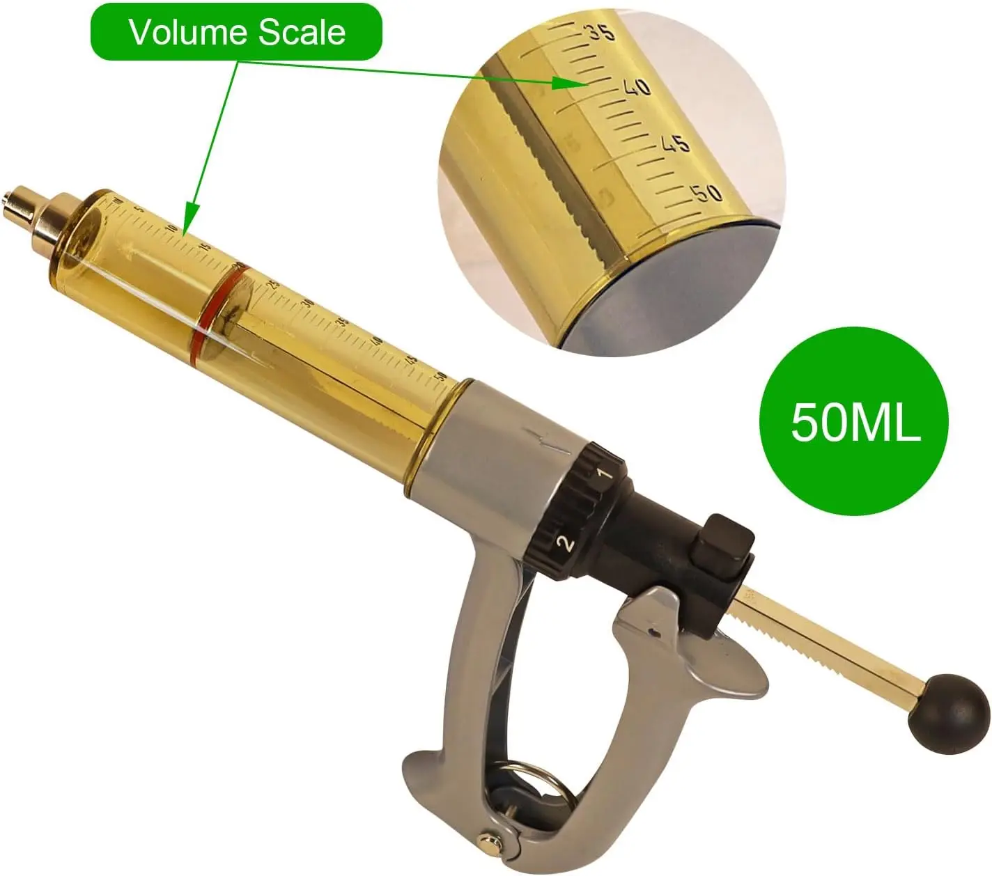 50ML Semi Automatic Livestock Syringe, 5 Gears Adjustable Continuous Repeating Luer Lock Syringe for Farm Ranch Cattle Cow Horse