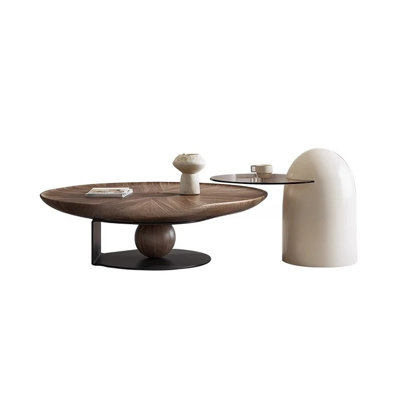 

High-end solid wood coffee table combination wabi-sabi wind creative round modern simple living room small apartment househol