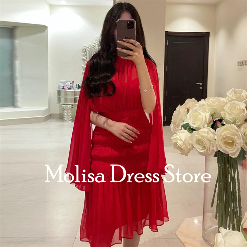 Simple High Collar Red Ruffle Chiffon Sheath Customized Formal Occasion Prom Dresses Women Evening Party Dress  فساتين السهرة