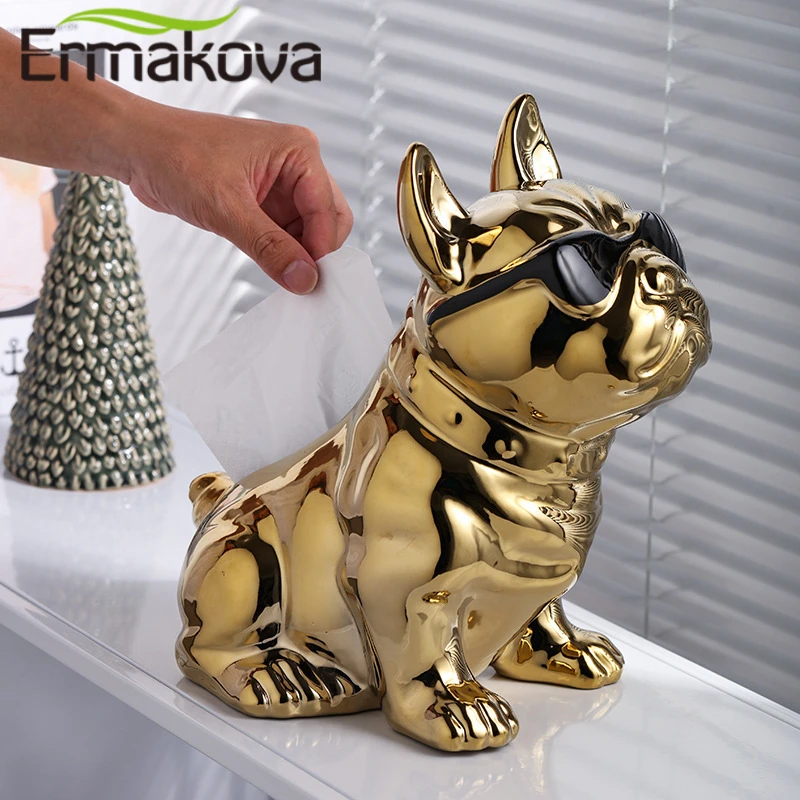 

ERMAKOVA Ceramics French Bulldog Tissue Box Living Room Modern Luxury High end Dog Statue Paper Box Home Art Ornament
