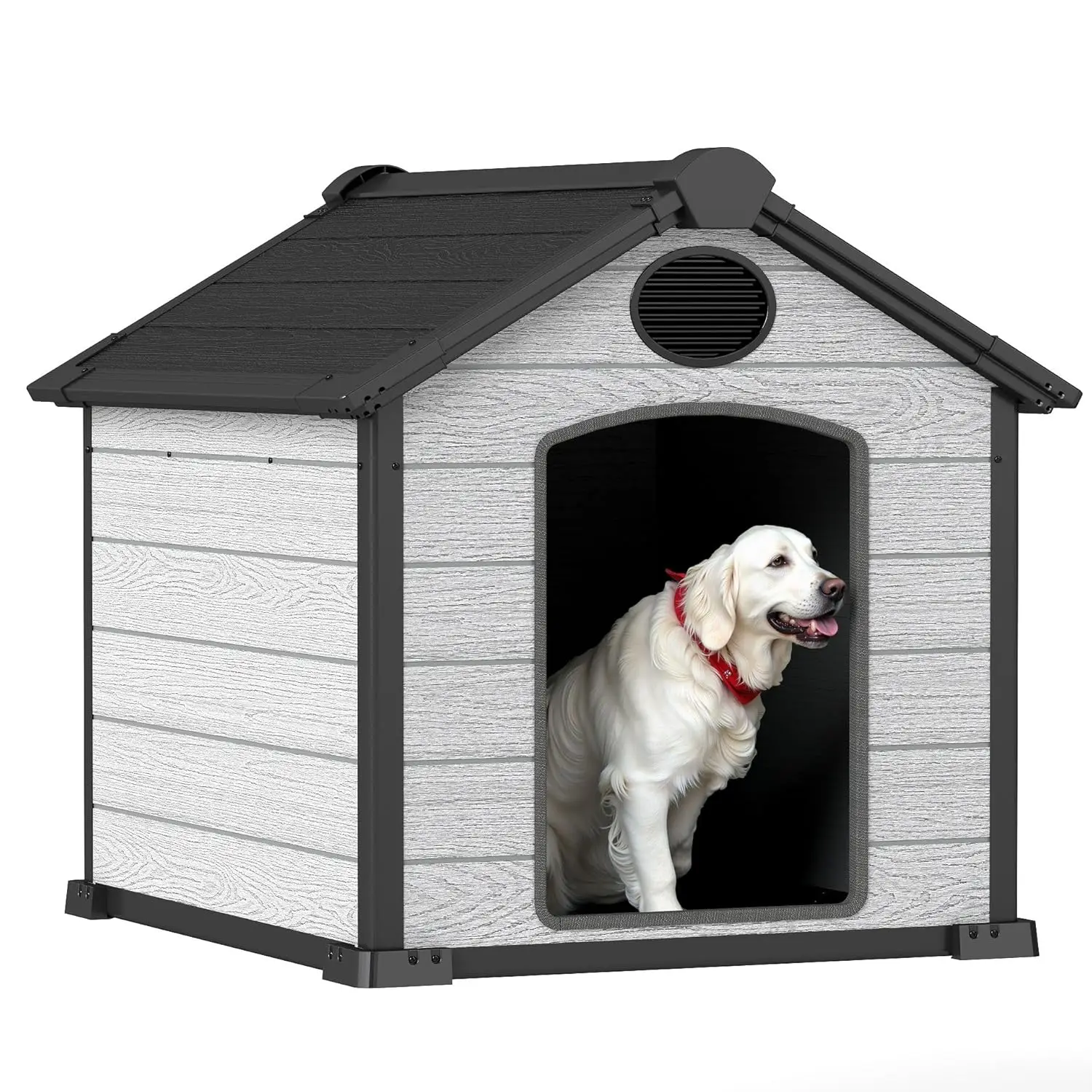

Indoor Outdoor Dog House Weatherproof for Small Medium Dogs, Resin Plastic Pet House with Flip Lid and Elevated, Customized