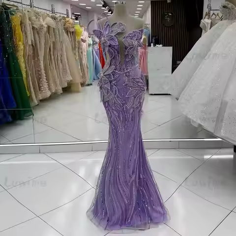 2026 Purple Beaded Crystals Evening Dresses Mermaid Prom Dress Long Women Birthday Party Second Reception Gowns Dress Customized