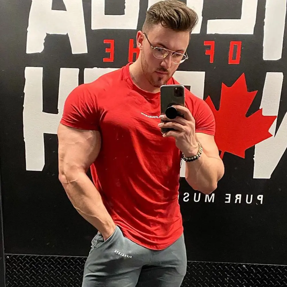 Gym Cotton T-Shirt Men Fitness Workout Slim Short Sleeve Shirt Male Bodybuilding Sport Training Tee Tops Summer Casual Clothing