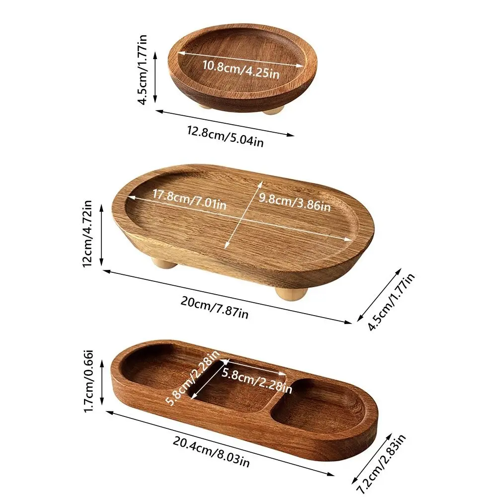 صواني عرض المجوهرات البنية الخشبية المستديرة البيضاوية الخشبية حامل سطح المكتب زخرفة العطور المنظم شمعة تخزين الرف