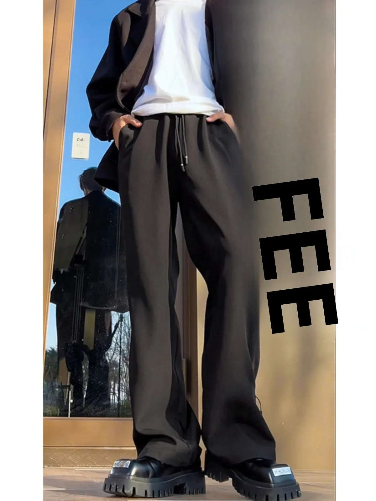 

Spring Autumn Men's Casual Wide Leg Pants Drapey Straight Cut Comfortable Leisure Trousers for Commuting Faionable Trendy