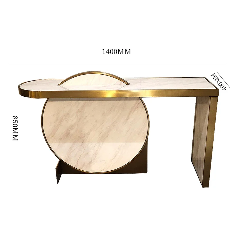 Table d'entrée en marbre de luxe abordable, design d'art nordique moderne, or contre le mur, table d'entrée en acier inoxydable