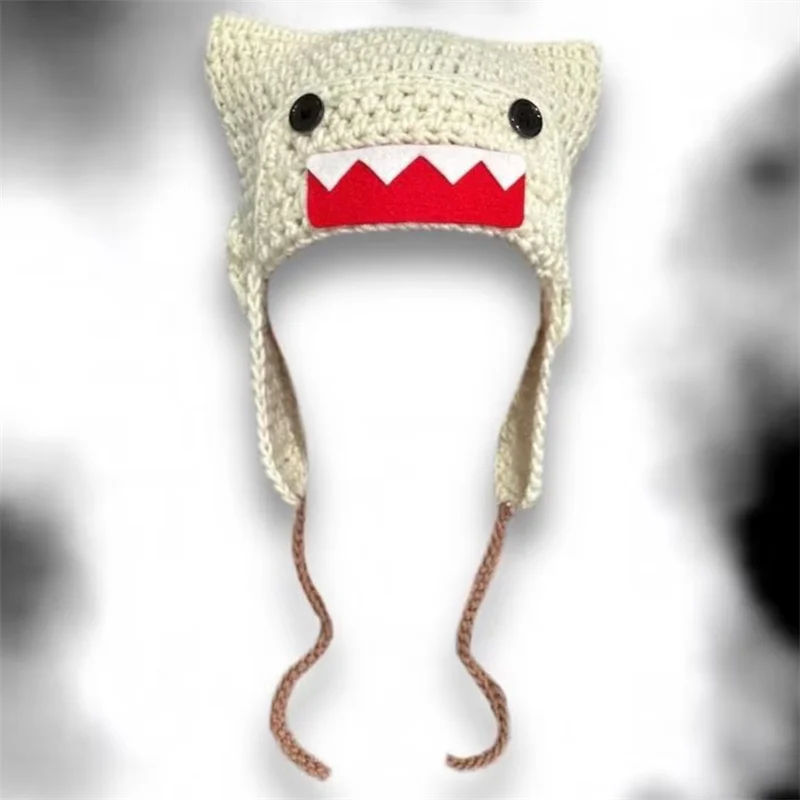 Knitting Beanie Hat for Women Girls Ear Knit Hat Lovely shark style Hat Y2K Strawberry decoration hat winter warm