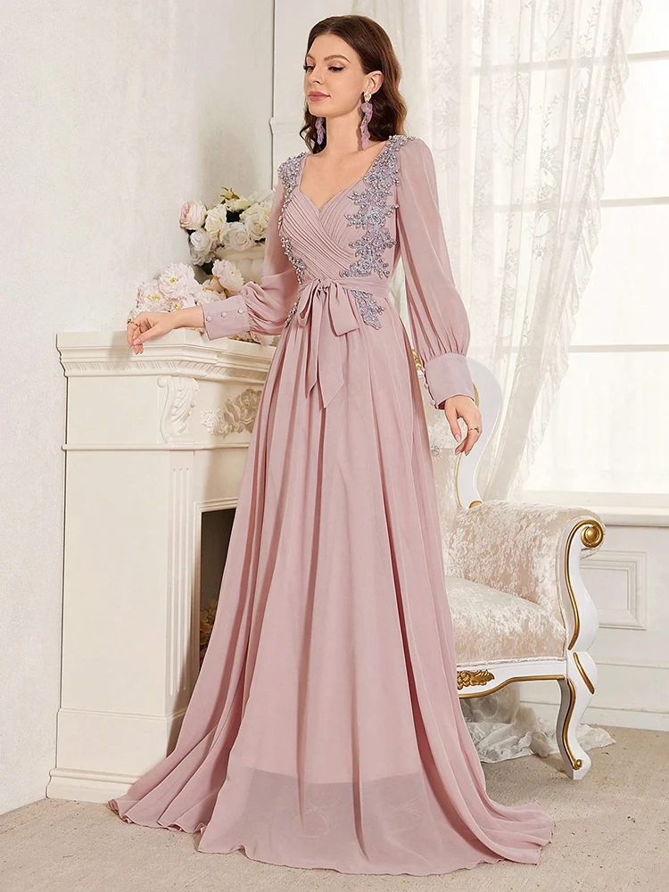 TOLEEN 2024 Women Luxury Elegant Formal Party Evening Bridesmaid Dress With Sweetheart Neckline Beaded Waist And Pearl Detailing