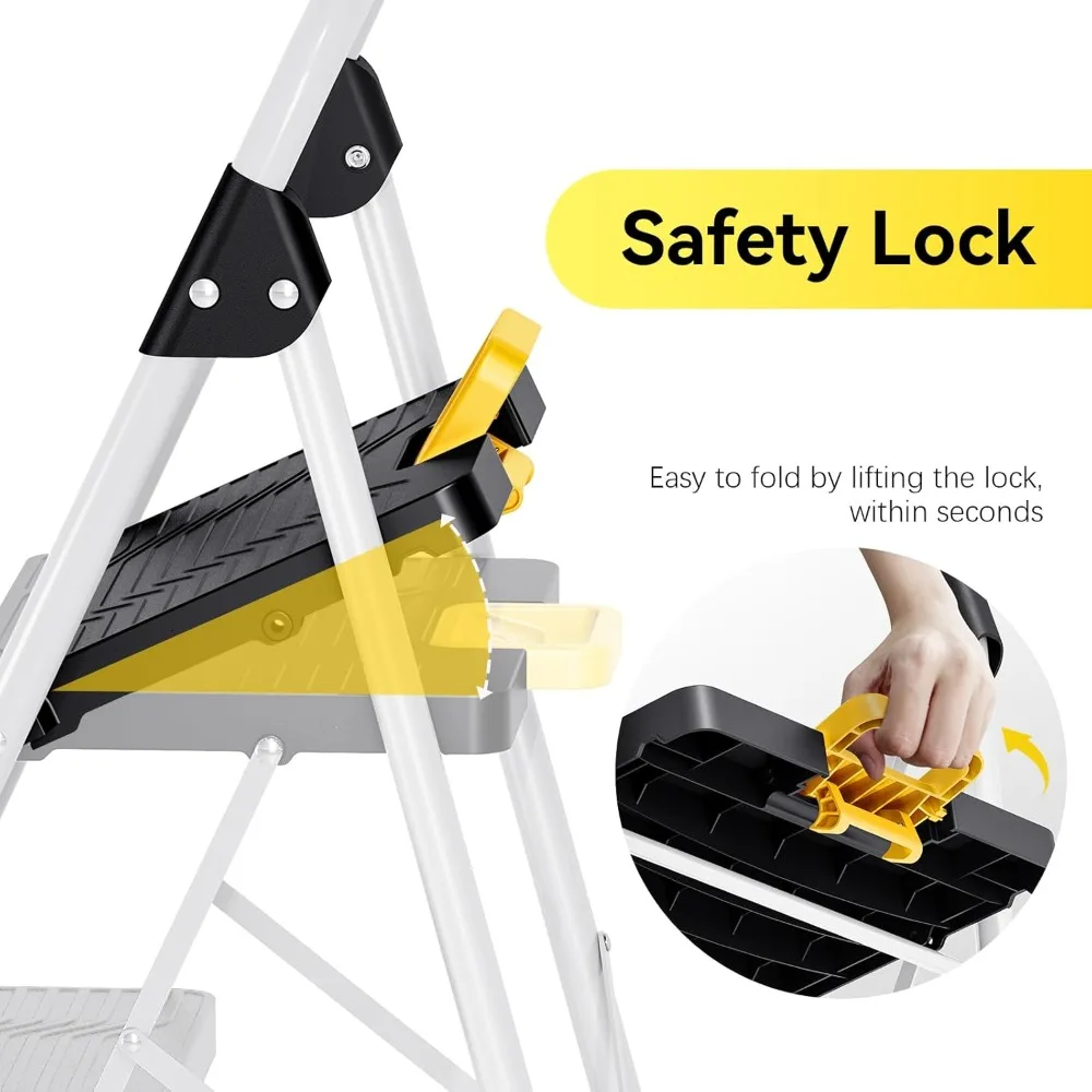 سلم قابل للطي بخطوتين، مقعد متدرج عالي التحمل بوزن 800 رطل مع قفل أمان ودواسات غير قابلة للانزلاق للاستخدام في المطبخ المنزلي والمكتب