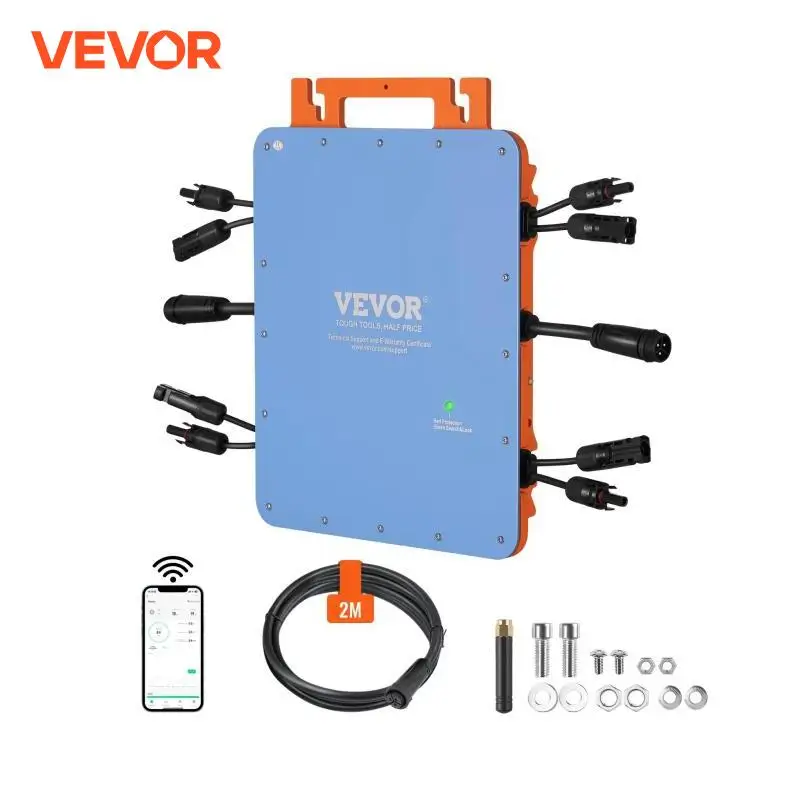 VEVOR Solar Grid Tie Micro Inverter 1200W IP67 Waterproof Aluminum Alloy DC18-50V Operating Voltage APP Wifi Antenna Power Cord