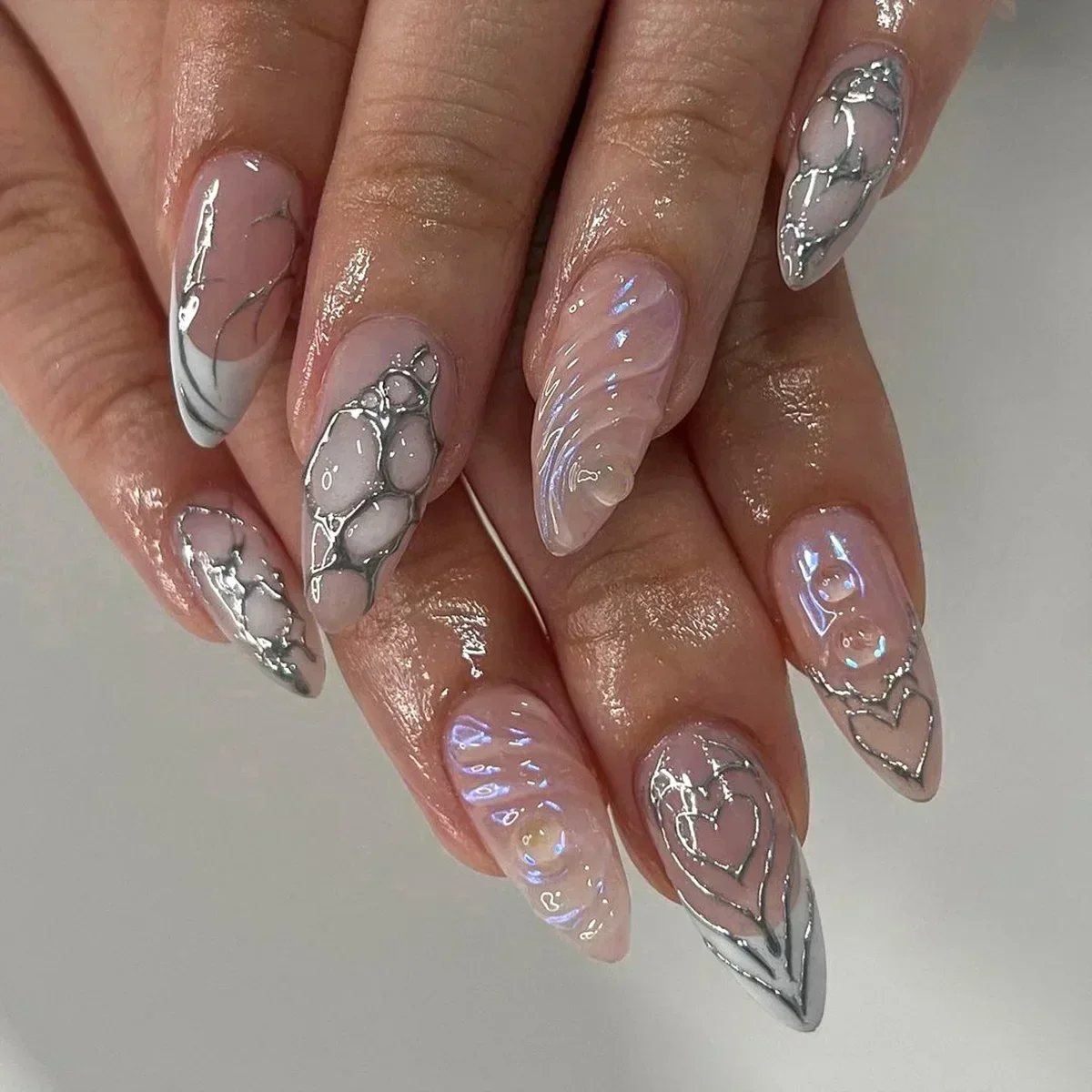 24pcs hot girls y2k designs fake nails press on stiletto almond false nails with 3d charms decorated detachable ballet long nail