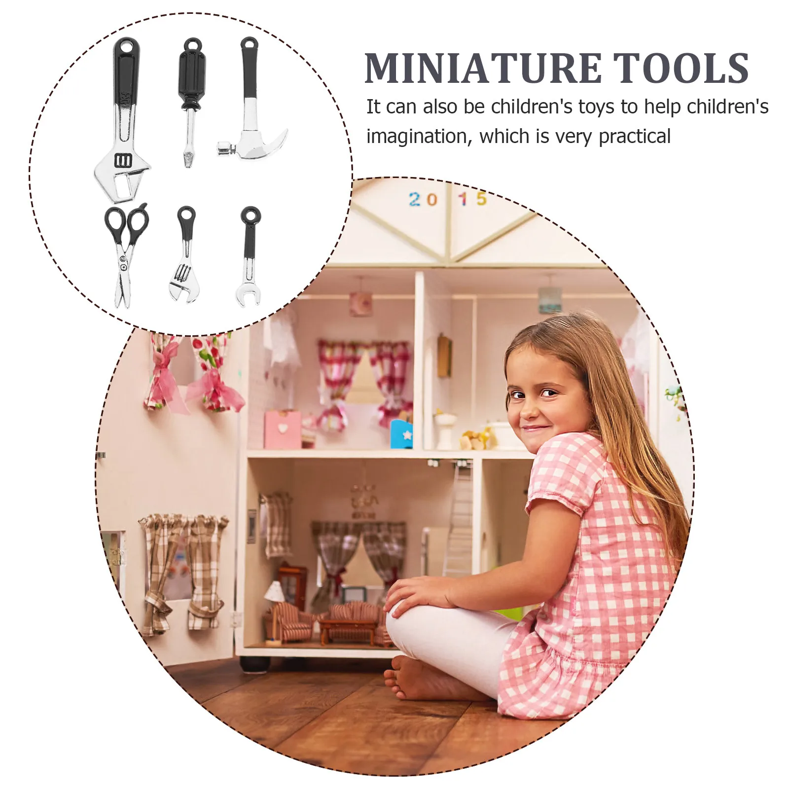 

Miniature Tools Pretend Play Toys Black Mini Hammer Wrench Dollhouse Accessories Photography Props Smooth Surface Safe Use