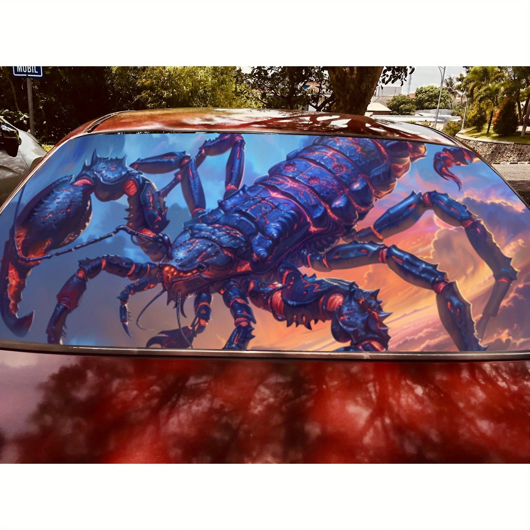 الخيال العلمي-في روبوت العقرب طباعة سيارة الزجاج الأمامي الخلفي ملصق شاحنة نافذة انظر من خلال نافذة خلفية مثقوبة الفينيل التفاف ملصق مائي الذاتي