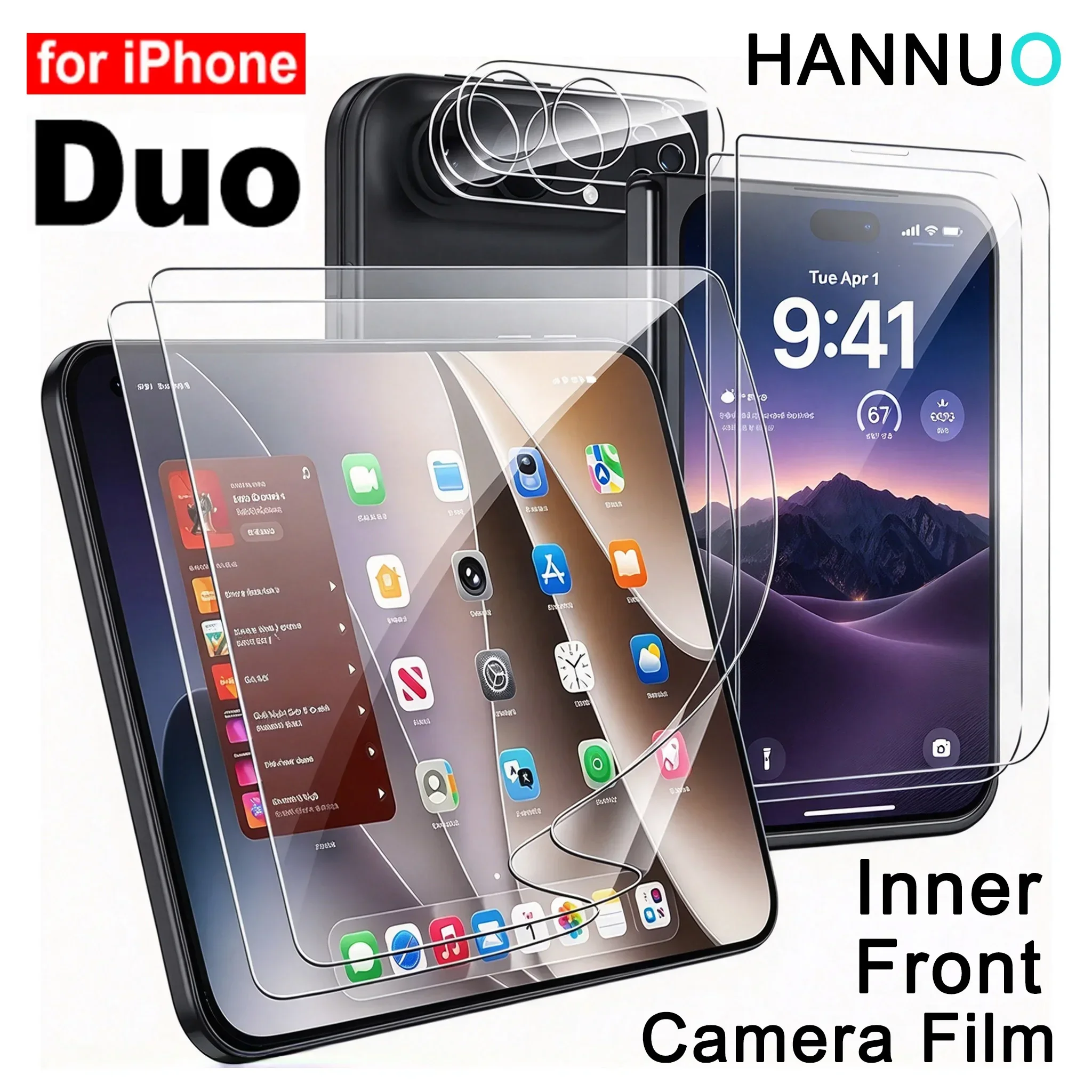 Screen Protector For Apple iPhone Duo Hydrogel Film for Internal Screen with Tempered Glass for external Screen with Camera Film