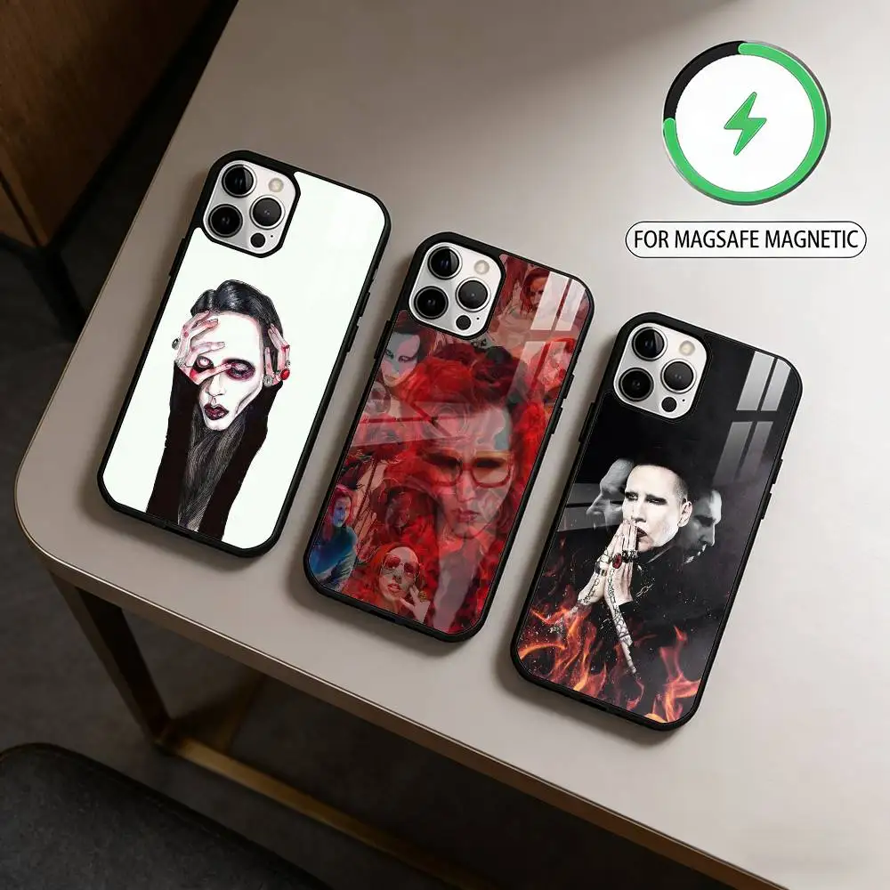 Чехол для телефона M-Marilyn Singer Manson для iPhone 17, 16, 15, 14, 13, 12, 11 Plus, Pro Max с магнитным креплением для беспроводной зарядки Magsafe.