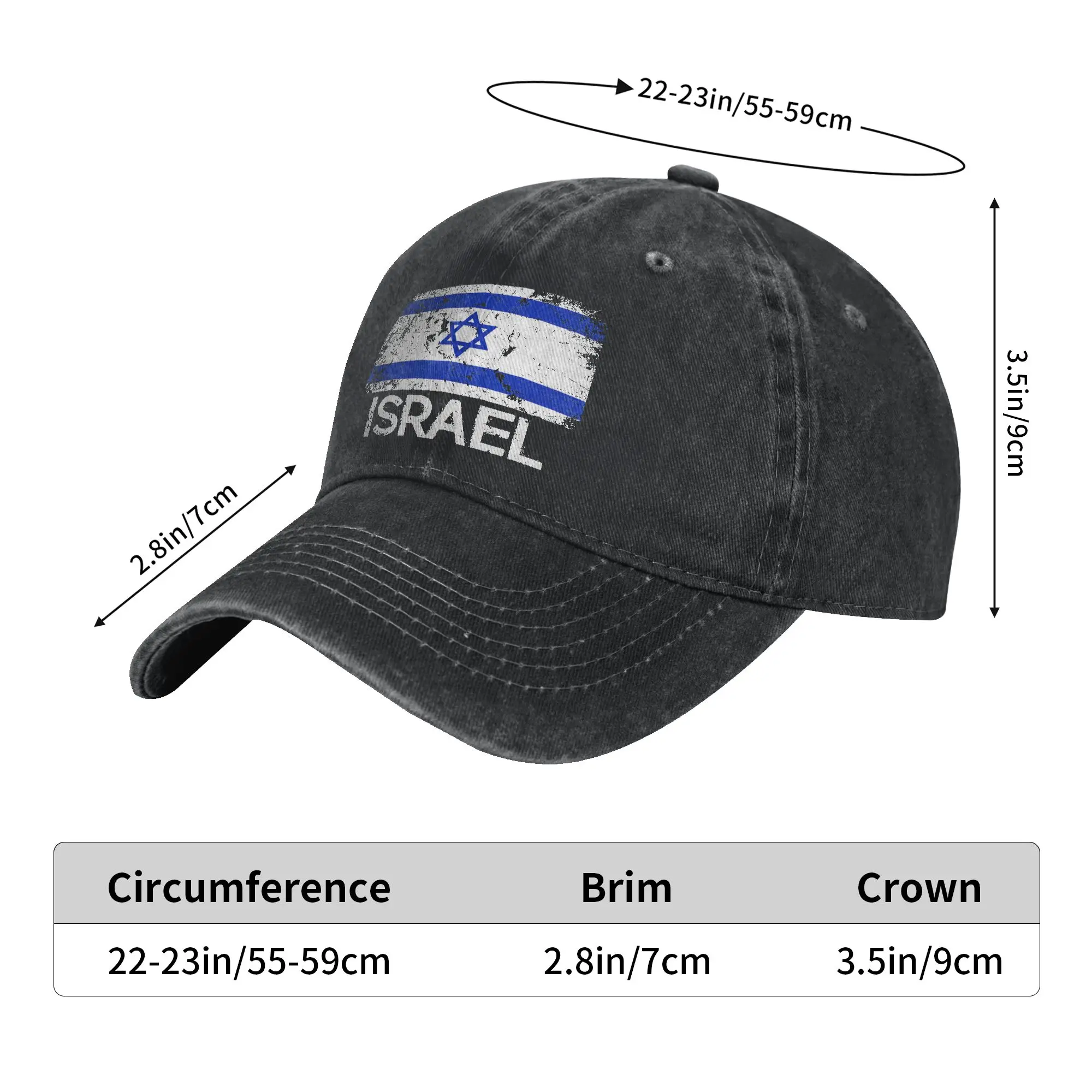 Israel Flag  Washed Baseball Cap  Streetwear Sun Hip Hop Hats Summer Couple Women Hunting Camping Baseball Caps
