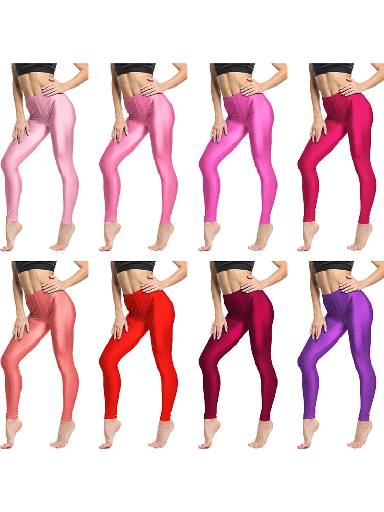 

Hot Selling Casual Fluorescent Shiny Leggings Women Solid Color Pencil Pant Trousers Spandex High Elastic Shinny Jegging