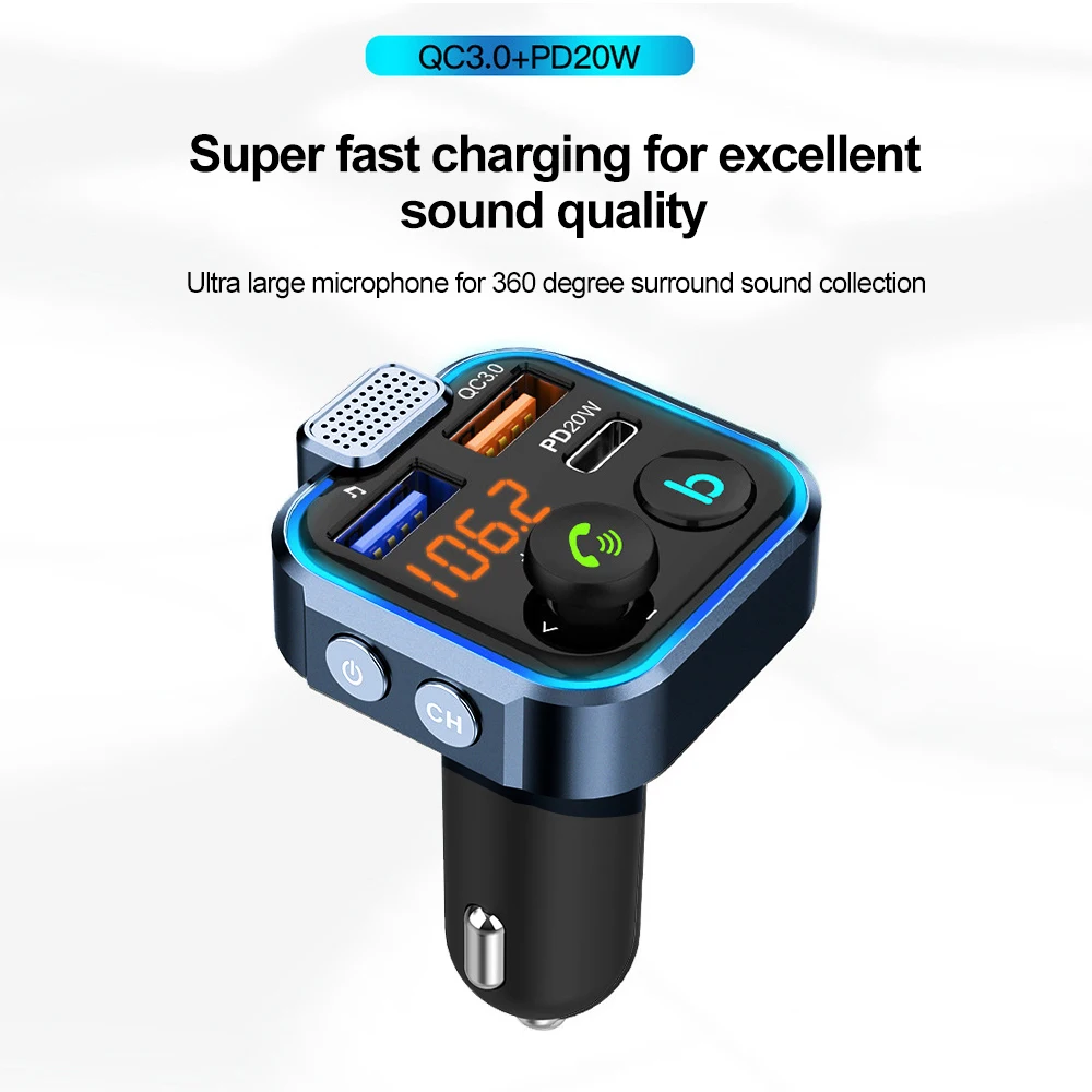 Car FM Transmitter Bluetooth 5.0 Car MP3 Player QC3.0 PD20W Dual USB Fast Charger Hands-free Car Kit Car Accessories