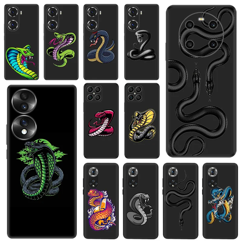 Black Matte Phone Cases for Honor X8b X8 X7 X6 a X9 b 90 70 Magic5 8x Snake Cobra Python Huawei P40 P30 P20 Psmart Soft Cover