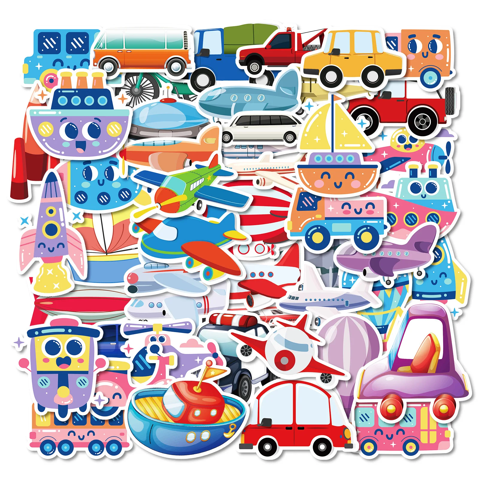 50pcs Cartoon Cute Vehicle Series Graffiti Stickers For Mobile Phone Shell Skateboard Decorative Stickers DIY Toy Sticker Pack