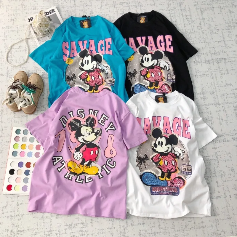 2025 الصيف الأمريكية العصرية العلامة التجارية تيز فضفاضة عادية الكرتون الجبهة الخلفية الطباعة الرجال والنساء البلوز قصيرة الأكمام تي شيرت