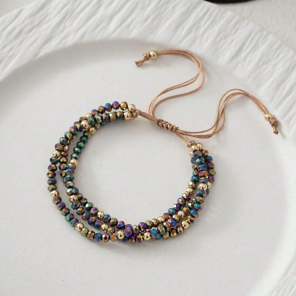 3-слойный AB синий золотой цвет, регулируемый браслет ручной работы из бисера для женщин, винтажный дизайн, тканый браслет с узлами, ювелирные изделия