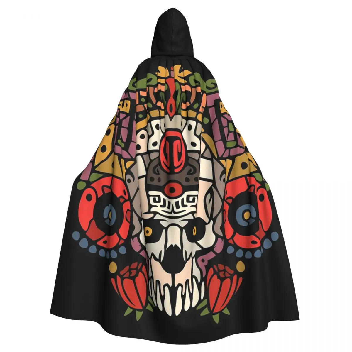 Aztec Skull Long Hooded Cloak Witch Medieval Costume Cosplay Cape HalloweenVampire Adult Unisex