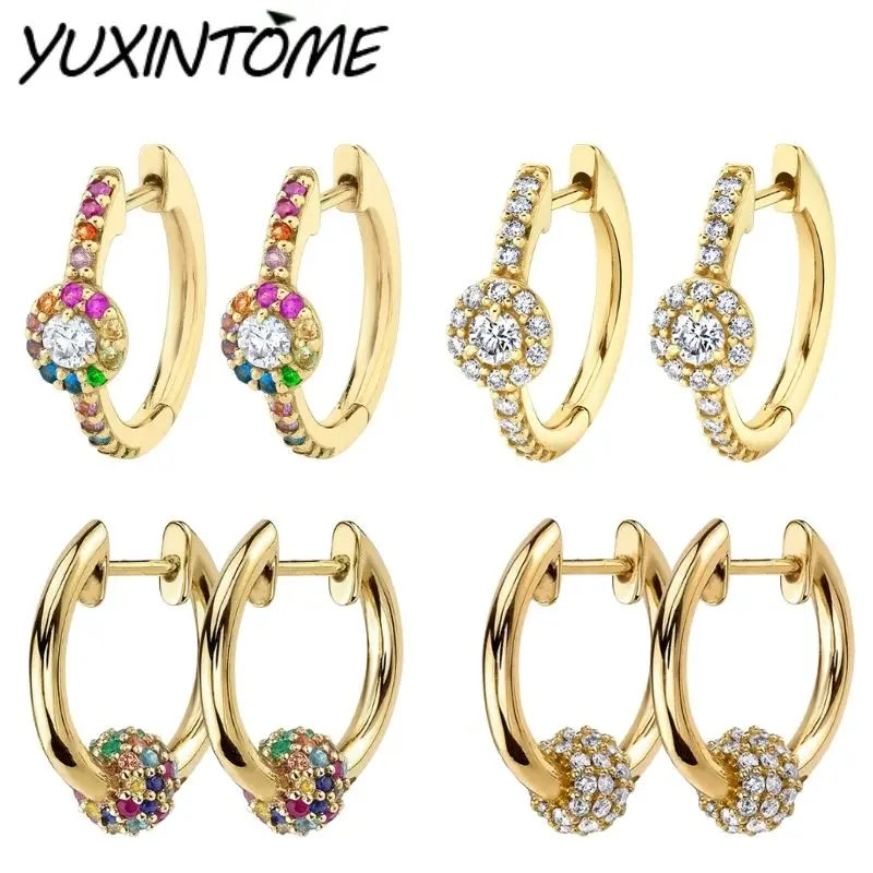 

925 Sterling Silver Needle European and American Retro Colorful Circle Zircon Straight Needle Earrings High Fashion Jewelry Gift