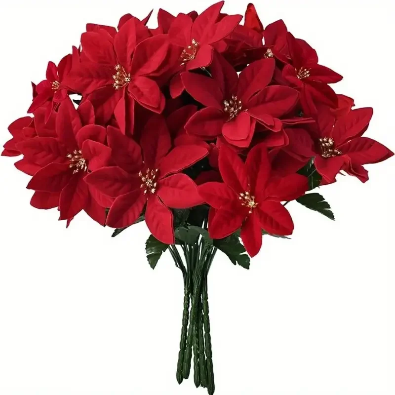 

1-5 Bundles Artificial Christmas Flower Red Poinsettia Bouquets for Christmas Home Garden Table Vase Decoration Wedding Flowers