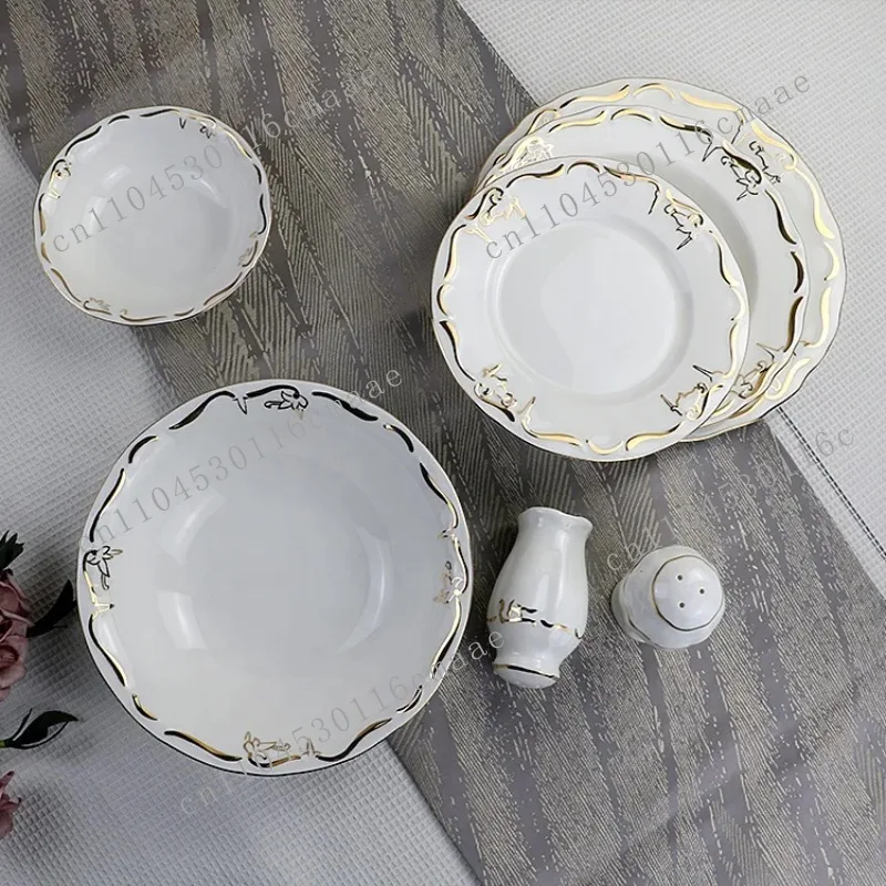 Luxury Home Hotel Restaurant Tableware Plates and Bowls Set  handpainted German gold water   Ceramic Porcelain Dinnerware