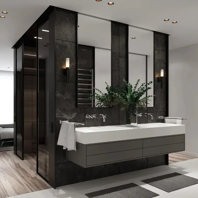 Custom modern bathroom vanity cabinets wall mounted waterproof furniture custom mirror bathroom vanities