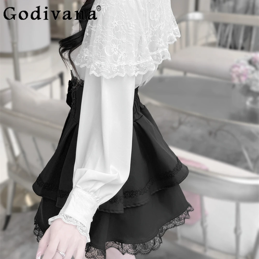 Chemise à manches longues violette pour femmes, produit en série Original Mine, doux gothique, sous-culture, Cape en dentelle, jupes noires pour filles Y2k