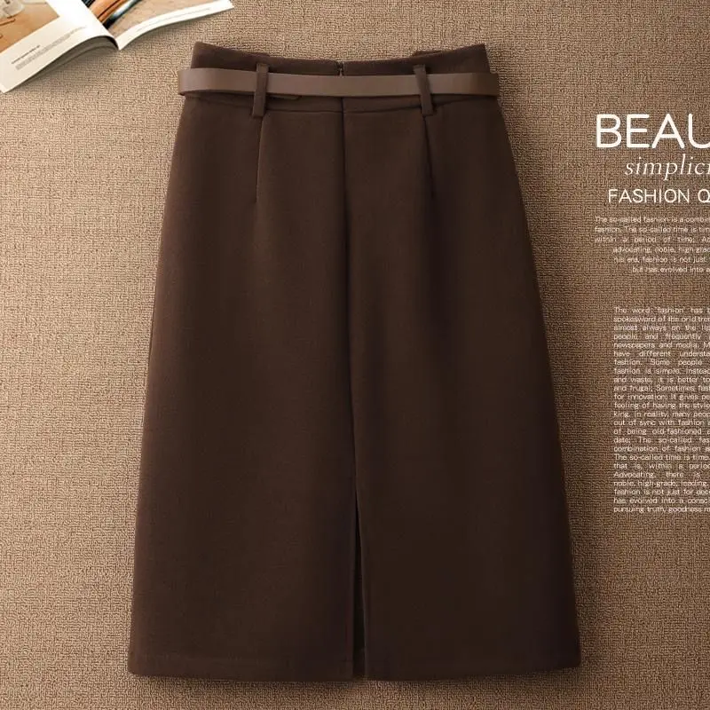 2024 Spring and Autumn Winter New Woolen Half Skirt Women\'s High Waist A-line Hip Wrapping Skirt Medium Length Skirt