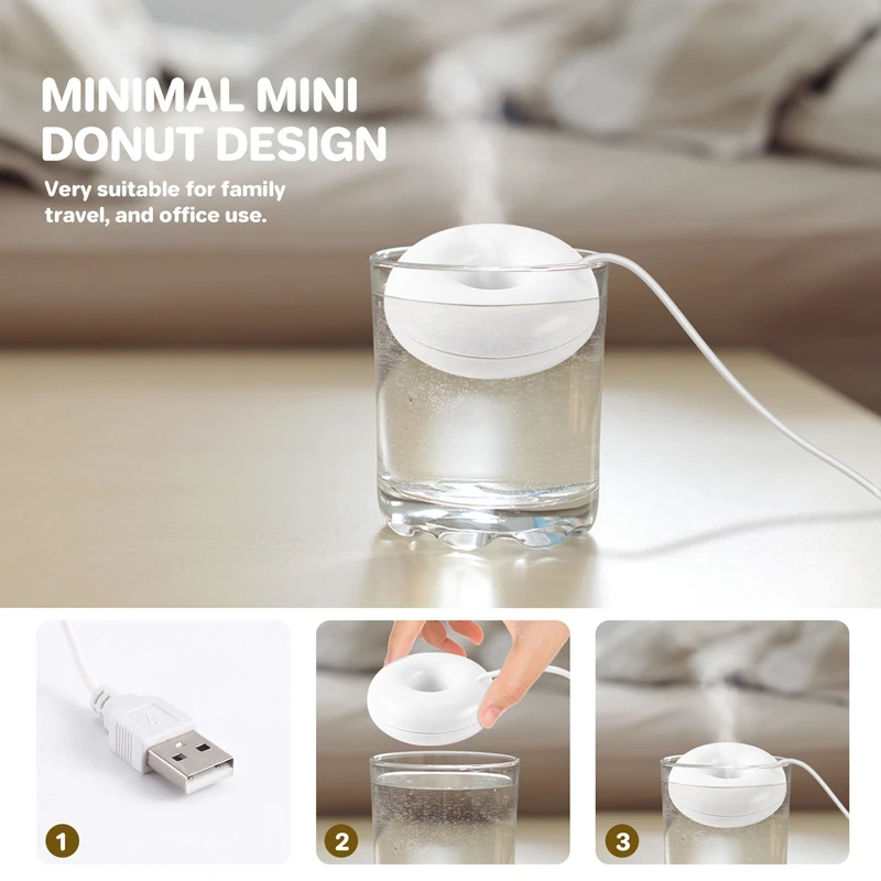 Mini Umidificador Donut, Umidificador USB Office Desktop, Purificador De Ar Criativo Portátil