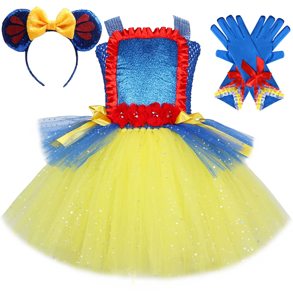 

Girls Birthday Party Tutu Dress Christmas Halloween For Sparkly Snow White Princess Dress Cosplay Costume For Kids Fancy Clothes