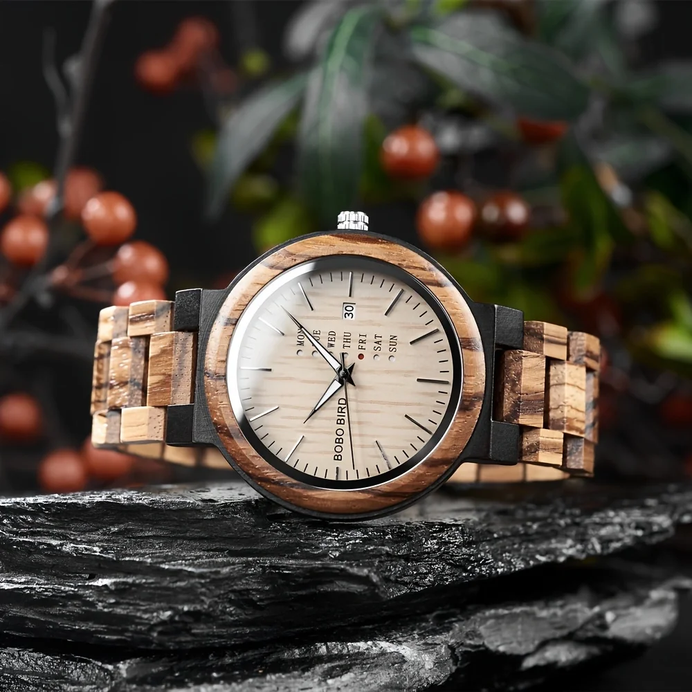 BOBO BIRD reloj analógico de madera para hombre, accesorio de pulsera de cuarzo resistente al agua con calendario, complemento masculino de marca de