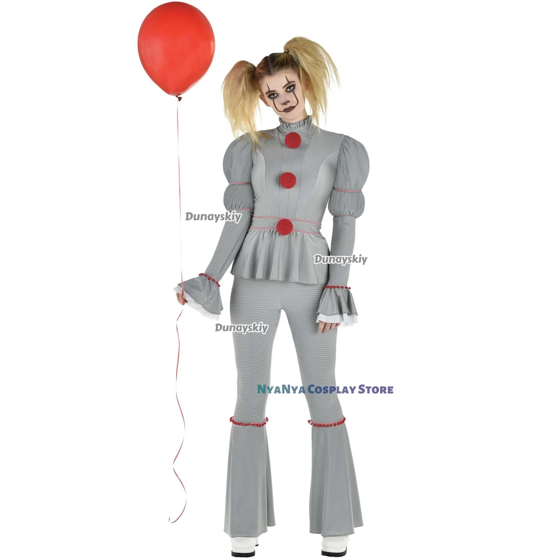 Pennywise تأثيري حلي هالوين فيلم مهرج شعر مستعار بانت Genderswap الرعب مخيف الرعب هالوين المرأة زي أنيمي S-xl #3