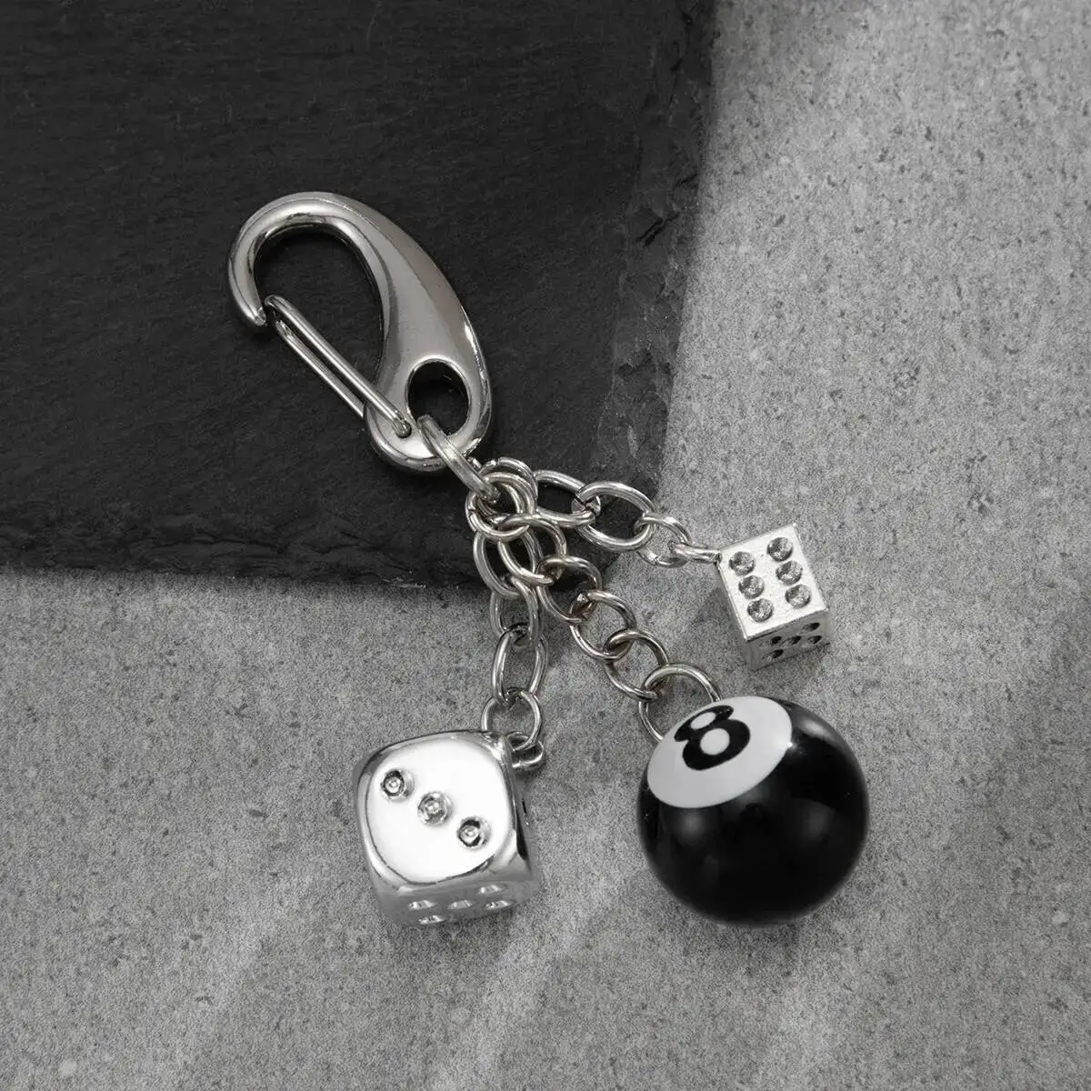 Lacteo Mode Kreative Schwarz 25mm Mini Acryl Würfel Billard Schlüssel Ketten Männer 2025 Neue Punk Sterne Anhänger Schlüsselring paar Schmuck