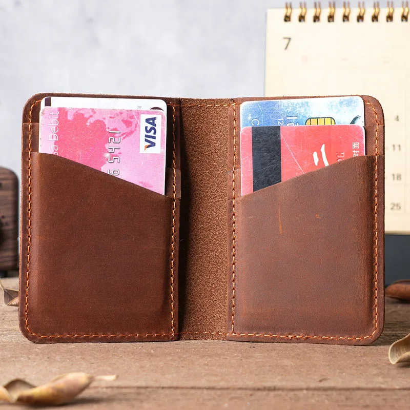 100% Genuine Leather Card Holder Card Wallet Credit ID Money Clip Cash Slim Case Soft Purse 6 Card Slots for Men NT004